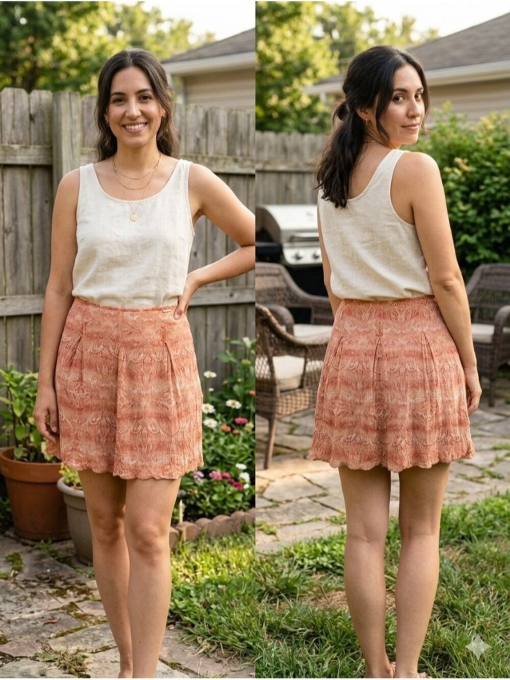 Michelle Belau Vintage Y2K Orange Paisley Silk Crinkle Pleated Mini Skirt Size 6